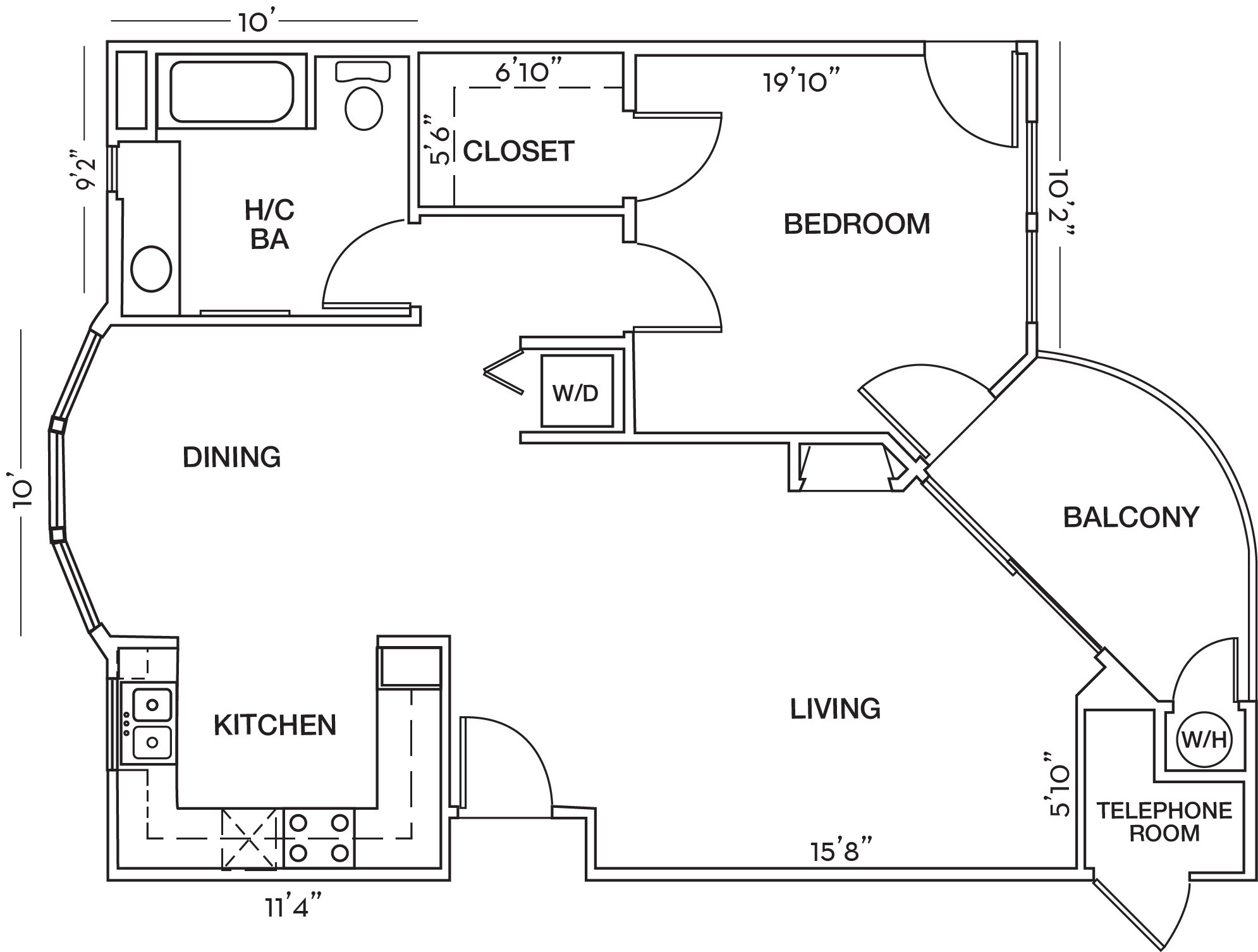 1 Bed 1 Bath Floor Plan at Toluca Court, Toluca Lake, California